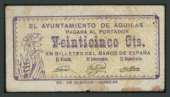 AYUNTAMIENTO DE AGUILAS (MURCIA). 25 Céntimos. (Montaner: 23-C, González: 92). BC.