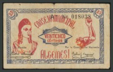 CONSEJO MUNICIPAL DE ALGEMESI (VALENCIA). 25 Céntimos. (Montaner: 116-A, González: 475). BC+.