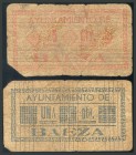 AYUNTAMIENTO DE BAEZA (JAEN). 25 Céntimos y 1 Peseta. (Montaner: 217-B/C, González: 844 y 846). Algo sucios. BC/MBC-.