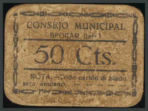 CONSEJO MUNICIPAL DE BEGIJAR (JAEN). 50 Céntimos. (González: 938). MBC-. Muy rar...