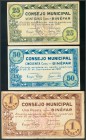 CONSEJO MUNICIPAL DE BINEFAR (HUESCA). 25, 50 Céntimos y 1 Peseta. 1937. Marca del ayuntamiento en anverso. (Montaner: 335-C/D/E, González: 1228-1229-...