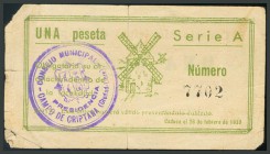 CONSEJO MUNICIPAL DE CRIPTANA (CIUDAD REAL). 1 Peseta. 1937. Marca del Ayuntamiento al dorso. (Montaner: 574F, González: 2098). BC-.