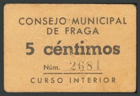 CONSEJO MUNICIPAL DE FRAGA (HUESCA). 5 Céntimos. Marca en seco del ayuntamiento. Montaner Nº 671-G; R. González Nº 2520. MBC+. Escaso.