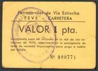 GIJON. Postguerra. 1 Peseta. Ferrocarriles de vía estrecha "FEVE" Carreteras. Marca de FEVE (Gijón) en anverso. BC+.