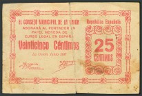 CONCEJO MUNICIPAL DE LA UNION (MURCIA). 25 Céntimos. 1937. Marca sólo al dorso. (Montaner: 1495-B, González: 5220). BC+.