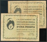 AJUNTAMENT DE HOSTALETS DE PIEROLA. (BARCELONA). 1 Peseta (2). 1937. Marca del Ayuntamiento al dorso. (Montaner: 768C). BC-/MC. Escasos.