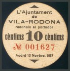 AJUNTAMENT DE VILA-RODONA (TARRAGONA). 10 Céntimos. 1937. (Montaner: 1582-E). MBC+.