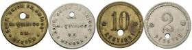 COOPERATIVA "UNION DE AMIGOS". SANTA MARIA DE BESORA (BARCELONA). 10 Céntimos y 2 Pesetas. La/Ni. 7,43g - 7,33g. MBC+. Escasas.
