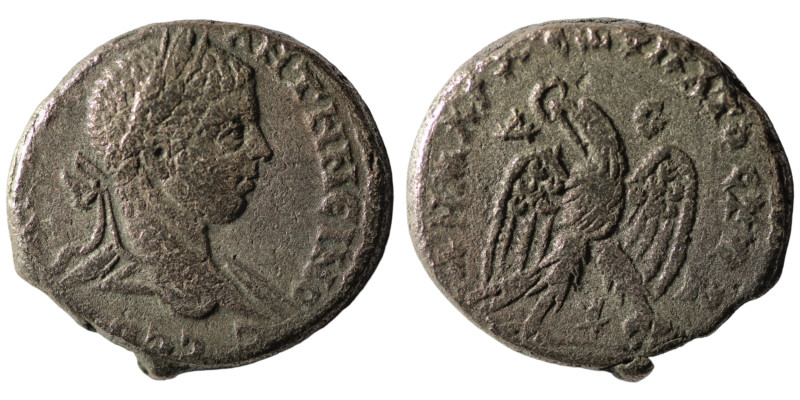 Elagabal. (218-222 AD). Billon Tetradrachm. Antioch. Obv: laureate bust of Elaga...