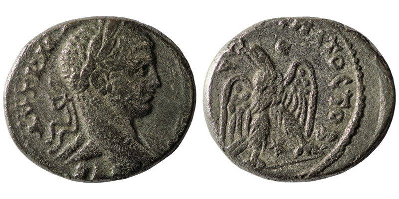 Elagabal. (218-222 AD). Billon Tetradrachm. Antioch. Obv: laureate bust of Elaga...