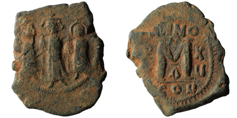 Heraclius. (610-641 AD) Æ Follis. Constantinople. Obv: Heraclius and sons standi...