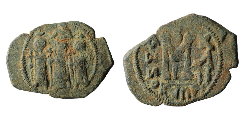 Heraclius. (610-641 AD) Æ Follis. Obv: Heraclius and sons standing facing. Rev: ...