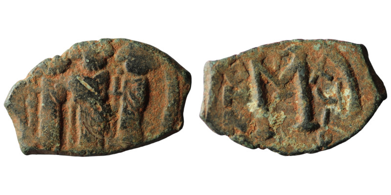 Heraclius. (610-641 AD) Æ Follis. Obv: Heraclius and sons standing facing. Rev: ...