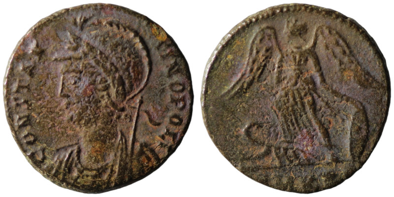 Constantinus I. (334-335 AD). Follis. Cyzicus. Obv: CONSTANTINOPOLIS. helmeted b...