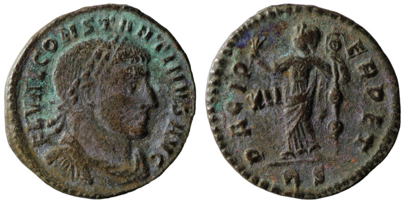 Constantinus I. (312-313 AD). Follis. Rome. Obv: FL VAL CONSTANTINVS AVG. laurea...