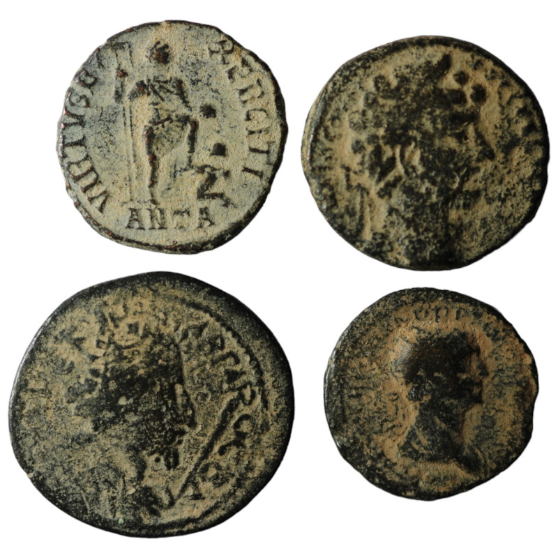 Lot of 4 ancient bronze coins. artifcial sandpatina. sold as seen, no return.