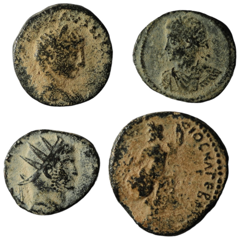 Lot of 4 ancient bronze coins. artifcial sandpatina. sold as seen, no return.