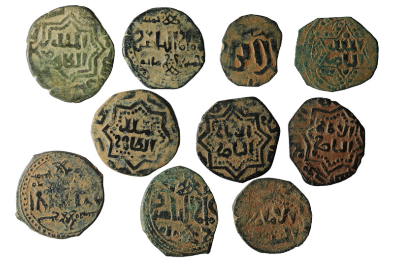 Lot of 10 islamic bronze coins. artifcial sandpatina. sold as seen, no return.