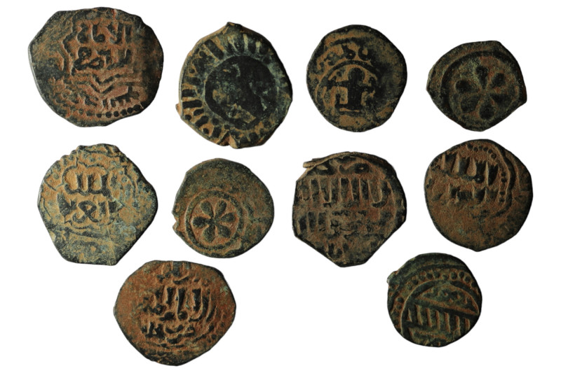 Lot of 10 islamic bronze coins. artifcial sandpatina. sold as seen, no return.