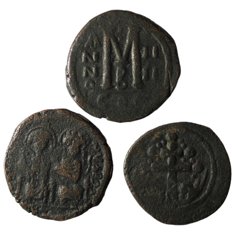 Lot of 3 Byzantine bronze Follis. repatinated. sold as seen, no return.