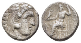 KINGS of MACEDON. Alexander III 'the Great' (336-323 BC). Drachm. Kolophon.

Obv : Head of Herakles right, wearing lion skin.

Rev : AΛΕΞΑΝΔΡΟΥ.
Zeus ...