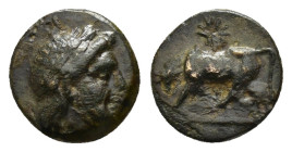 MYSIA. Gambrion.(4th century BC).Ae.

Obv : Laureate head of Apollo right.

Rev : Bull butting left; star above.

BMC 17; SNG Copenhagen 156.

Conditi...
