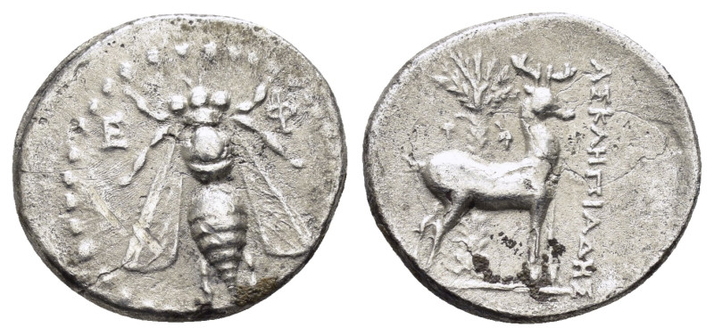 IONIA. Ephesos.(Circa 202-150 BC).Drachm.

Obv : Ε - Φ.
Bee.

Rev : ΑΣΚΛΗΠΙΑΔΗΣ....
