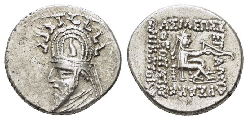 KINGS of PARTHIA. Sinatrukes (93/2-70/69 BC). Drachm. Ekbatana.

Obv : Bust left...