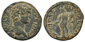 PISIDIA. Antiochia. Caracalla.(198-217). Ae.

Obv : IMP C M AVR ANTONI AV.
Laureate head right.

Rev : ANTIOCH GENI COL CAE.
Tyche standing left, hold...