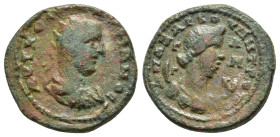 CILICIA. Anazarbus. Valerian I.(253-260). Ae.

Obv : AVT K OVAΛЄPIANOC.
Radiate, draped and cuirassed bust of Valerian right.

Rev : ANASAPBOV MHT ЄT ...