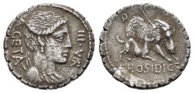 C. HOSIDIUS C.F. GETA.(64 BC).Rome.Serrate Denarius.

Obv : III VIR / GETA.
Diademed and draped bust of Diana right, with bow and quiver over shoul...