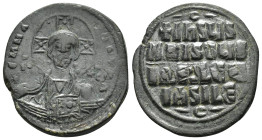 BASIL II & CONSTANTINE VIII.(976-1025).Anonymous Issue.Constantinople.Follis.

Obv : EMMANOVHL IC XC.
Facing bust of Christ Pantokrator.

Rev : IhSUS ...