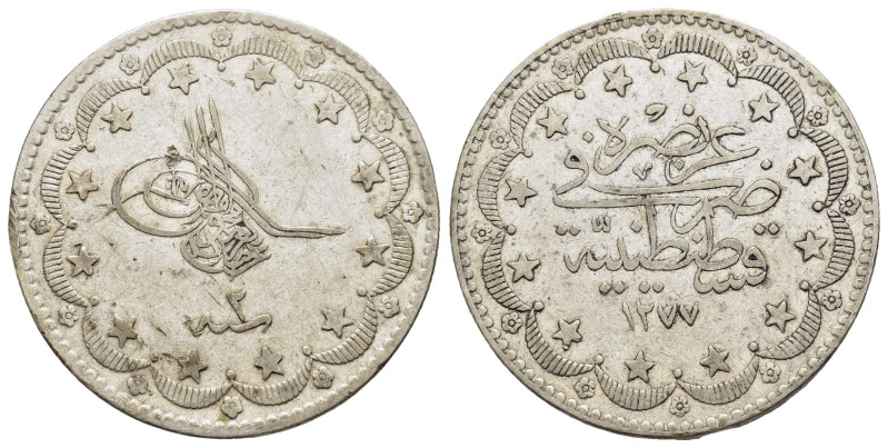 OTTOMAN EMPIRE. Abdülaziz (1861-1876 AD).Qustantiniya.1277/2 AH 20 Qurush.

Cond...