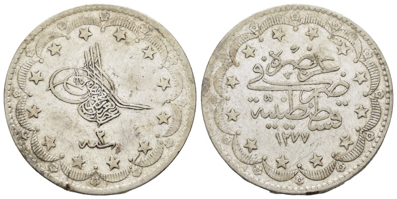 OTTOMAN EMPIRE. Abdülaziz (1861-1876 AD).Qustantiniya.1277/2 AH 20 Qurush.

Cond...