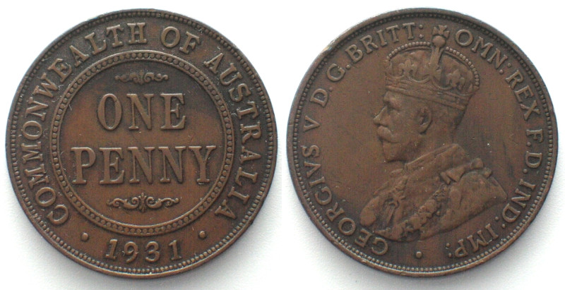 AUSTRALIA. Penny 1931, George V, bronze, XF! KM# 23.