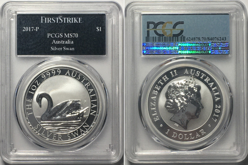 AUSTRALIAN SILVER SWAN 1 Dollar 2017-P silver 1 oz PCGS MS70 FIRST STRIKE