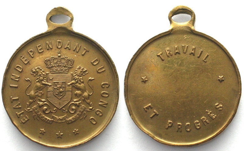 CONGO FREE STATE. Soldier medal 1895-1905, brass, 35mm, very rare! XF. De Jonghe...