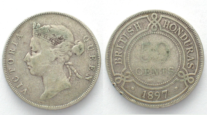 BRITISH HONDURAS. 50 Cents 1897, VICTORIA, silver, aVF, VERY SCARCE! KM # 10, so...