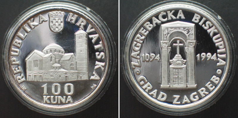 CROATIA. 100 Kuna 1994, Church of Saint Blaise, silver, Proof. KM # 25.1.