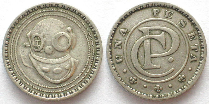 CUBA. 1 Peseta ND, Casino Token about 1890, Cu-Ni, 25mm, Attribution uncertain. ...