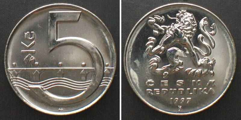 CZECH REPUBLIC. 5 Korun 1997, nickel plated steel, KEY DATE! KM# 8.