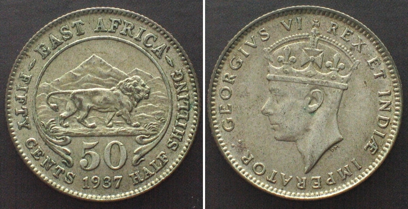 EAST AFRICA. 50 Cents 1937, GEORGE VI, silver, UNC-! KM# 27.