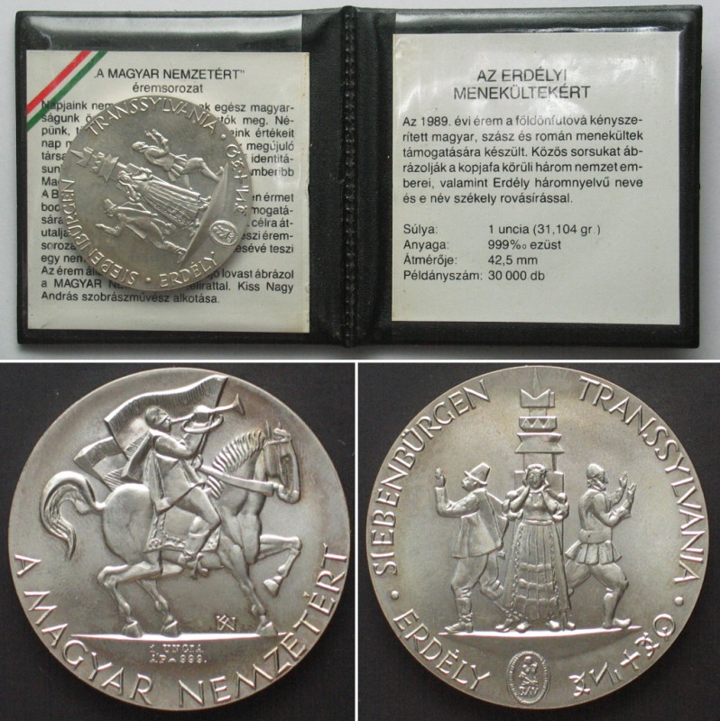 HUNGARY. 1 Uncia 1989, TRANSYLVANIA, 1 oz silver, UNC, in folder