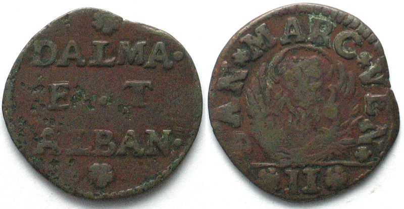 VENICE. Gazetta (2 Soldi) ND(1684-91), Dalmatia at Albania, copper, VF