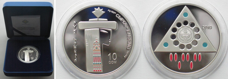 KYRGYZSTAN 10 Som 2019 Clothing & Jewelry, Earring KYRGYZ KAGANATE silver Proof.