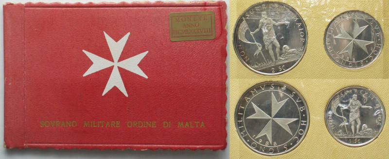 ORDER OF MALTA. Set 1988, 1 Scudo & 2 Scudi, INTERREGNUM, silver, Proof, RARE! I...