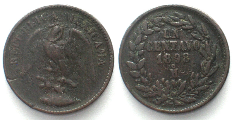 MEXICO. 1 Centavo 1898 Mo, copper, VF. KM# 393.