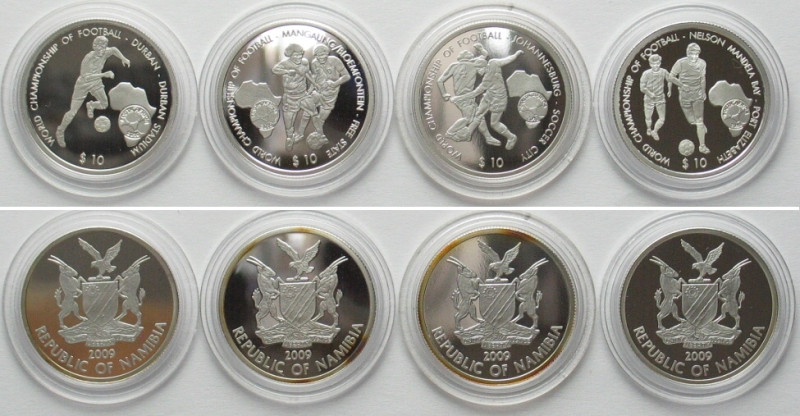 NAMIBIA. Complete Set 4 x 10 $ 2009 FOOTBALL WORLD CHAMPIONSHIP silver Proof. A ...