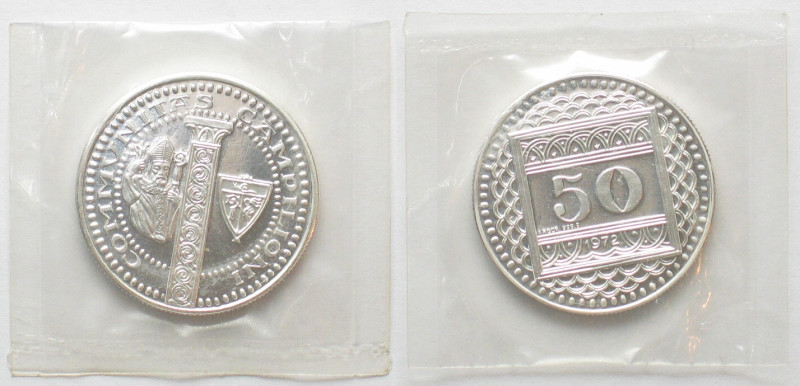 CAMPIONE D'ITALIA. Casino. 50 Franken 1972, Silber, PP(Proof), RRR! Originalvers...