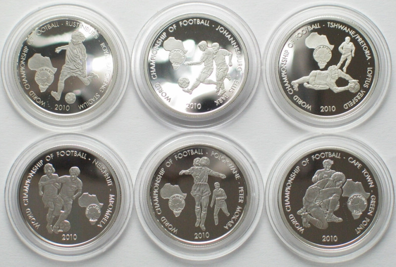 TOGO. Complete Set 6 x 250 Francs 2010, Soccer World Cup, silver, VERY RARE! Iss...